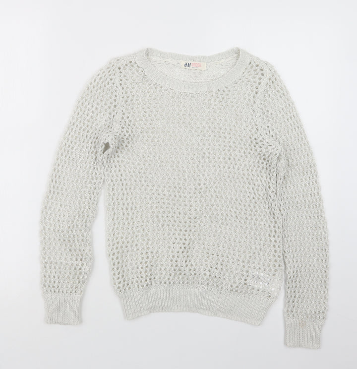 H&M Girls White Knit Pullover Jumper Size 9-10 Years
