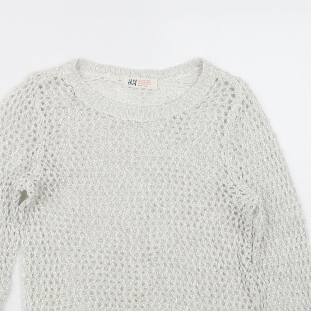 H&M Girls White  Knit Pullover Jumper Size 9-10 Years