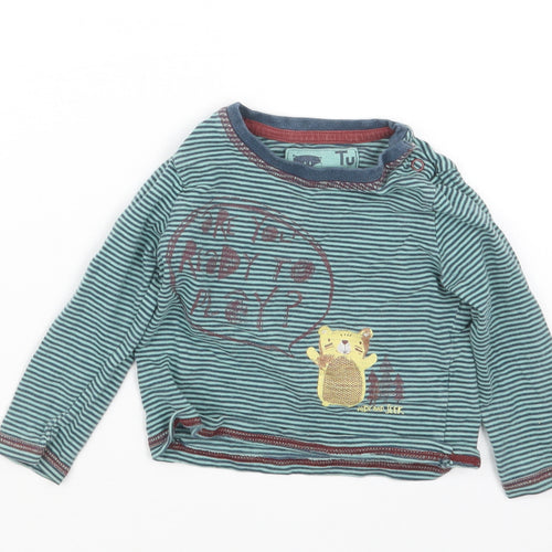 TU Boys Green Striped  Basic T-Shirt Size 6-9 Months