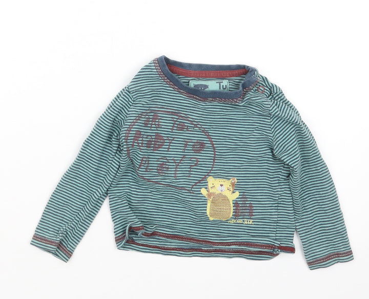 TU Boys Green Striped Basic T-Shirt Size 6-9 Months