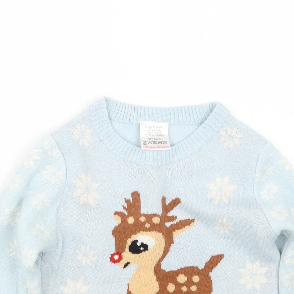 Lily & Dan Girls Blue  Knit Pullover Jumper Size 3-4 Years
