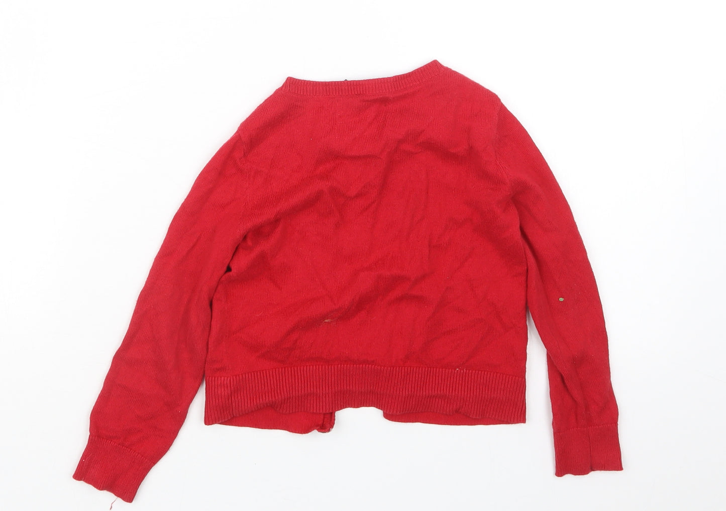 Lands' End Girls Red  Knit Cardigan Jumper Size 4 Years