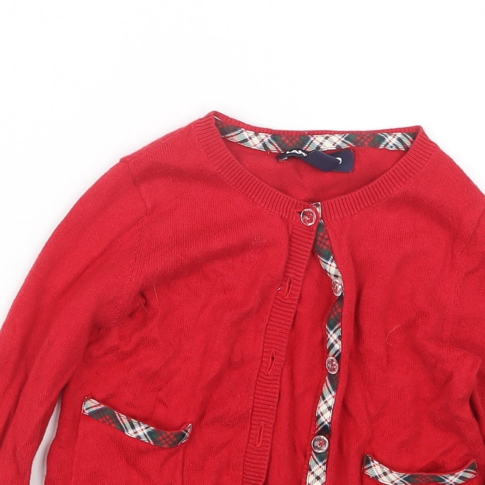 Lands' End Girls Red  Knit Cardigan Jumper Size 4 Years