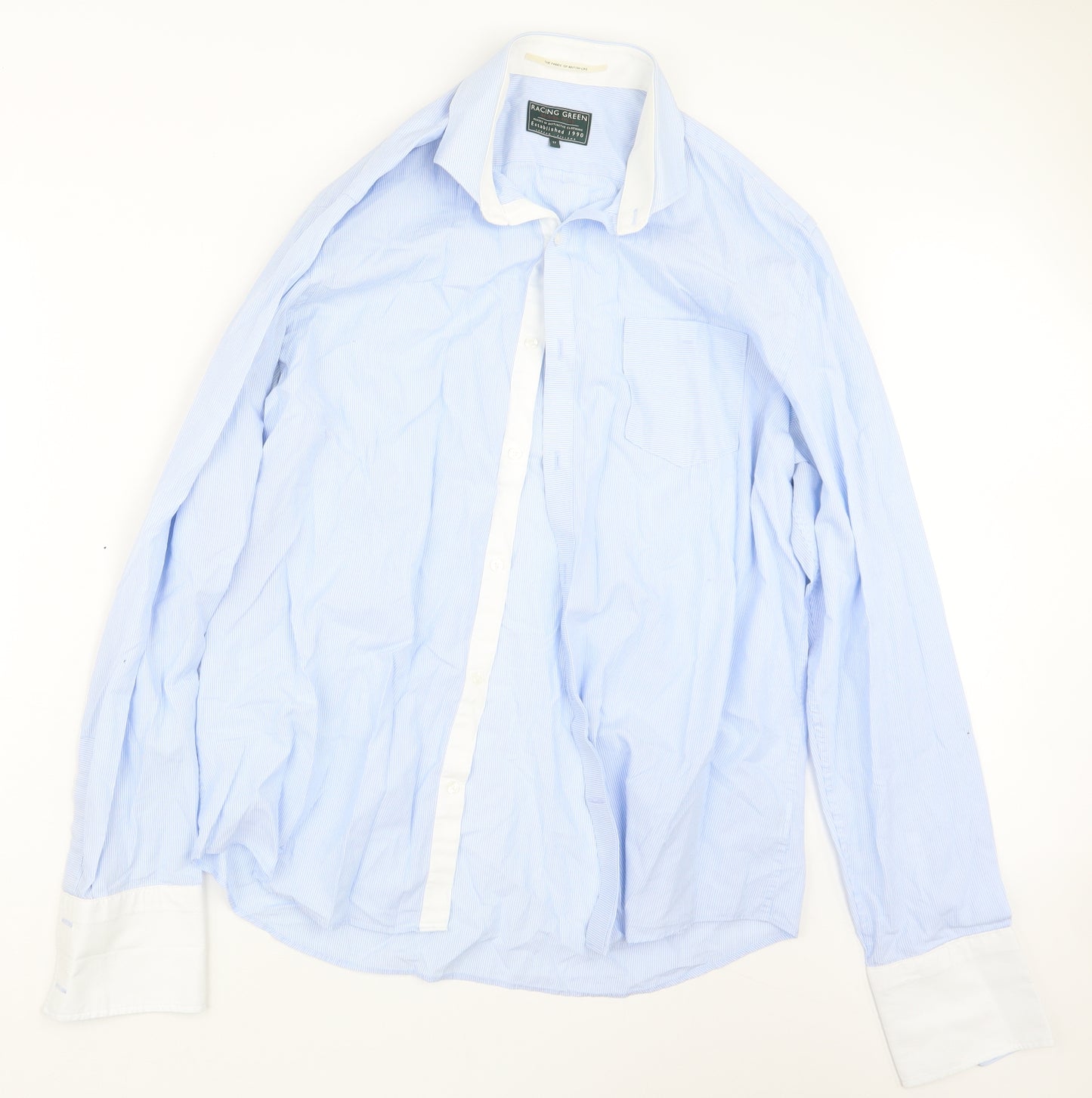 Racing Green Mens Blue Striped   Dress Shirt Size 17