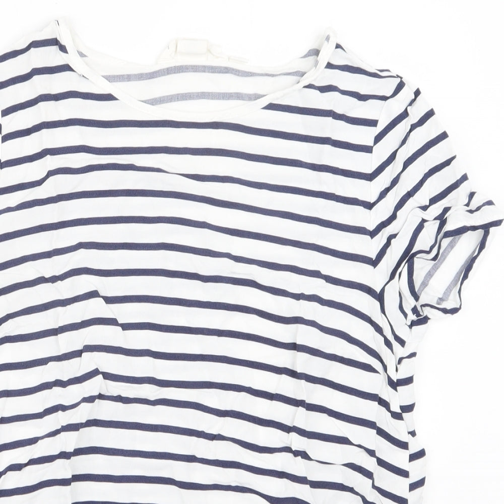 H&M Womens Blue Striped  Basic T-Shirt Size 10