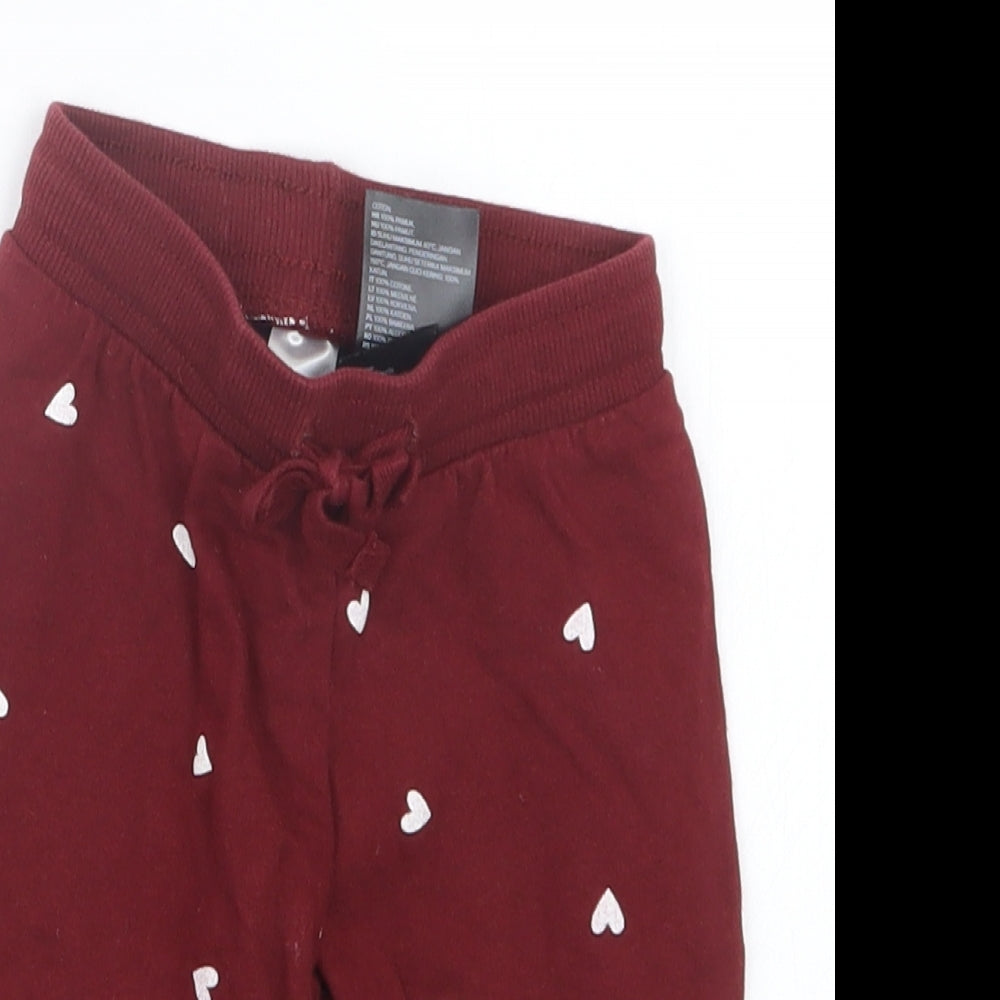 H&M Girls Red Geometric  Jogger Trousers Size 6-9 Months
