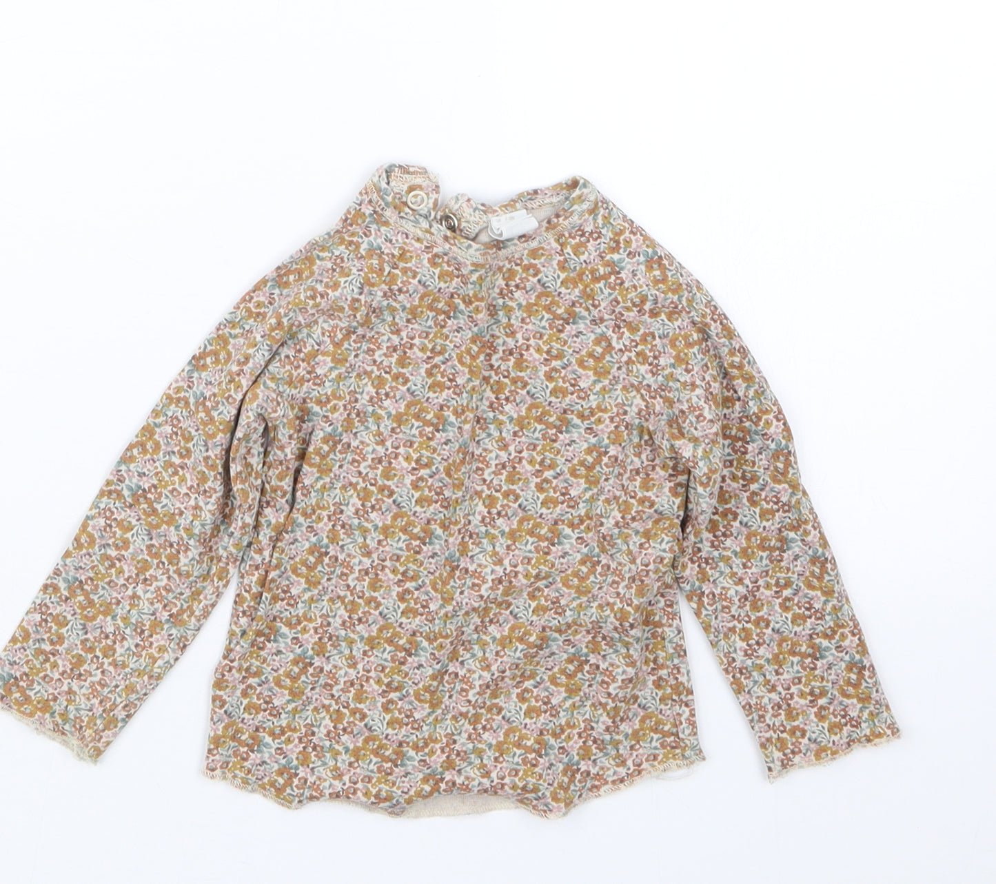 H&M Girls Beige Floral  Basic T-Shirt Size 9-12 Months