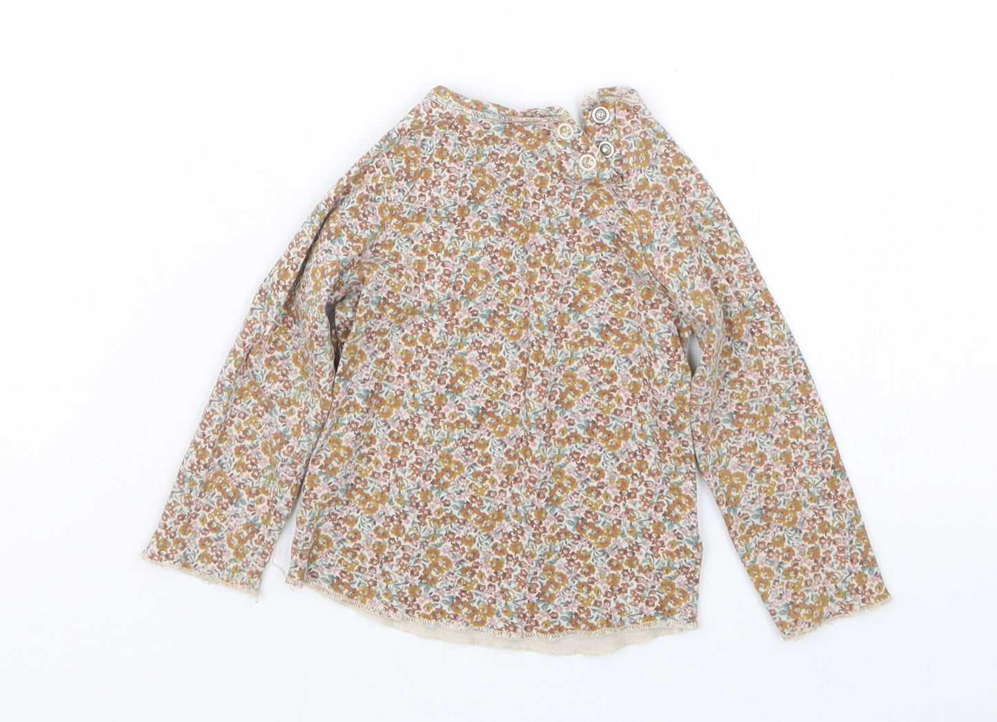 H&M Girls Beige Floral  Basic T-Shirt Size 9-12 Months