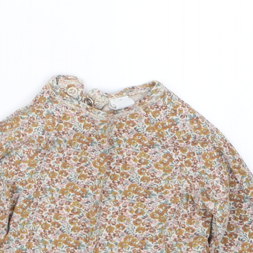 H&M Girls Beige Floral  Basic T-Shirt Size 9-12 Months