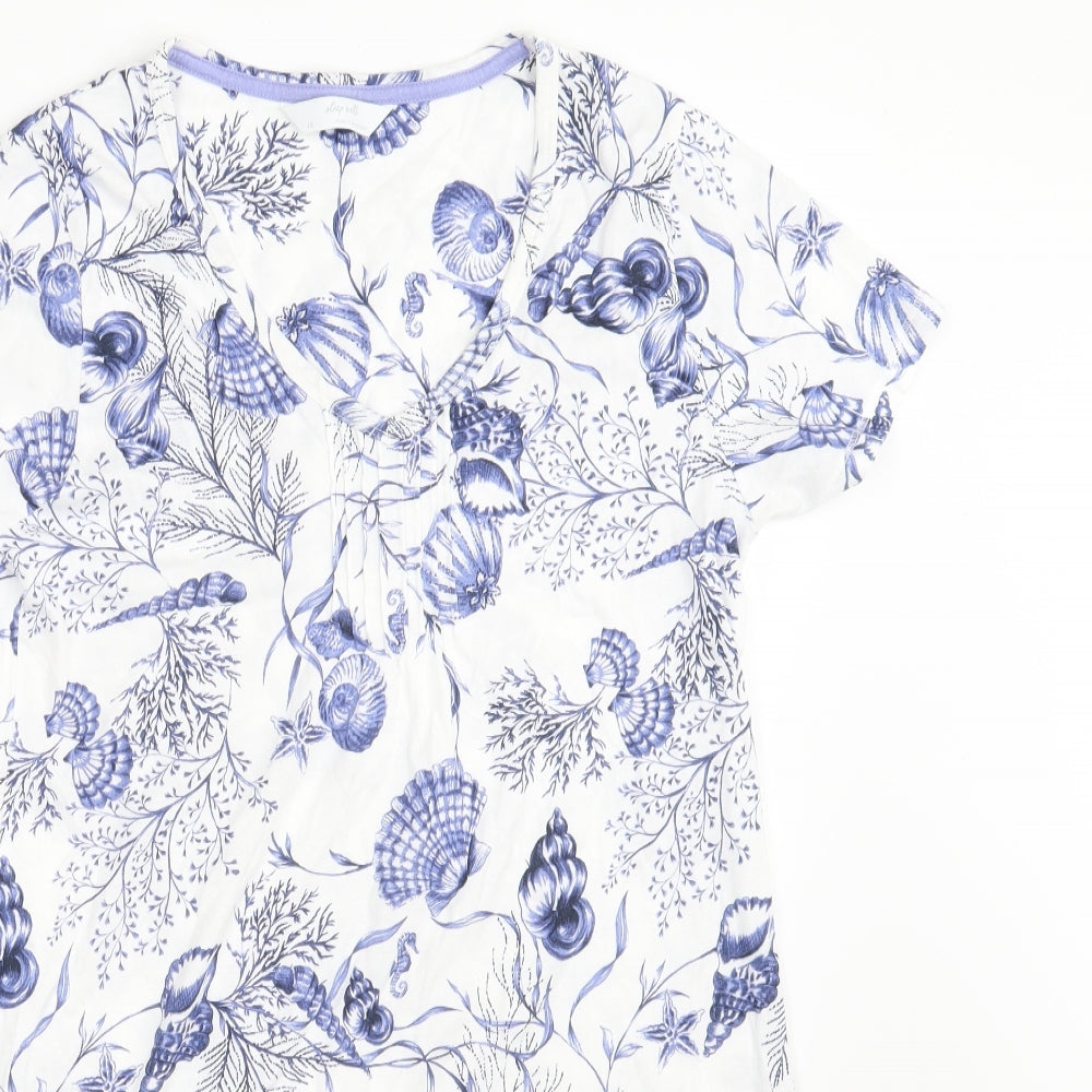 M&S Womens White Floral  Basic T-Shirt Size 10  -