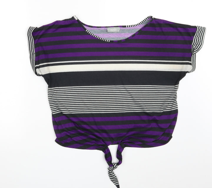 Wallis Womens Multicoloured Striped  Cropped T-Shirt Size M
