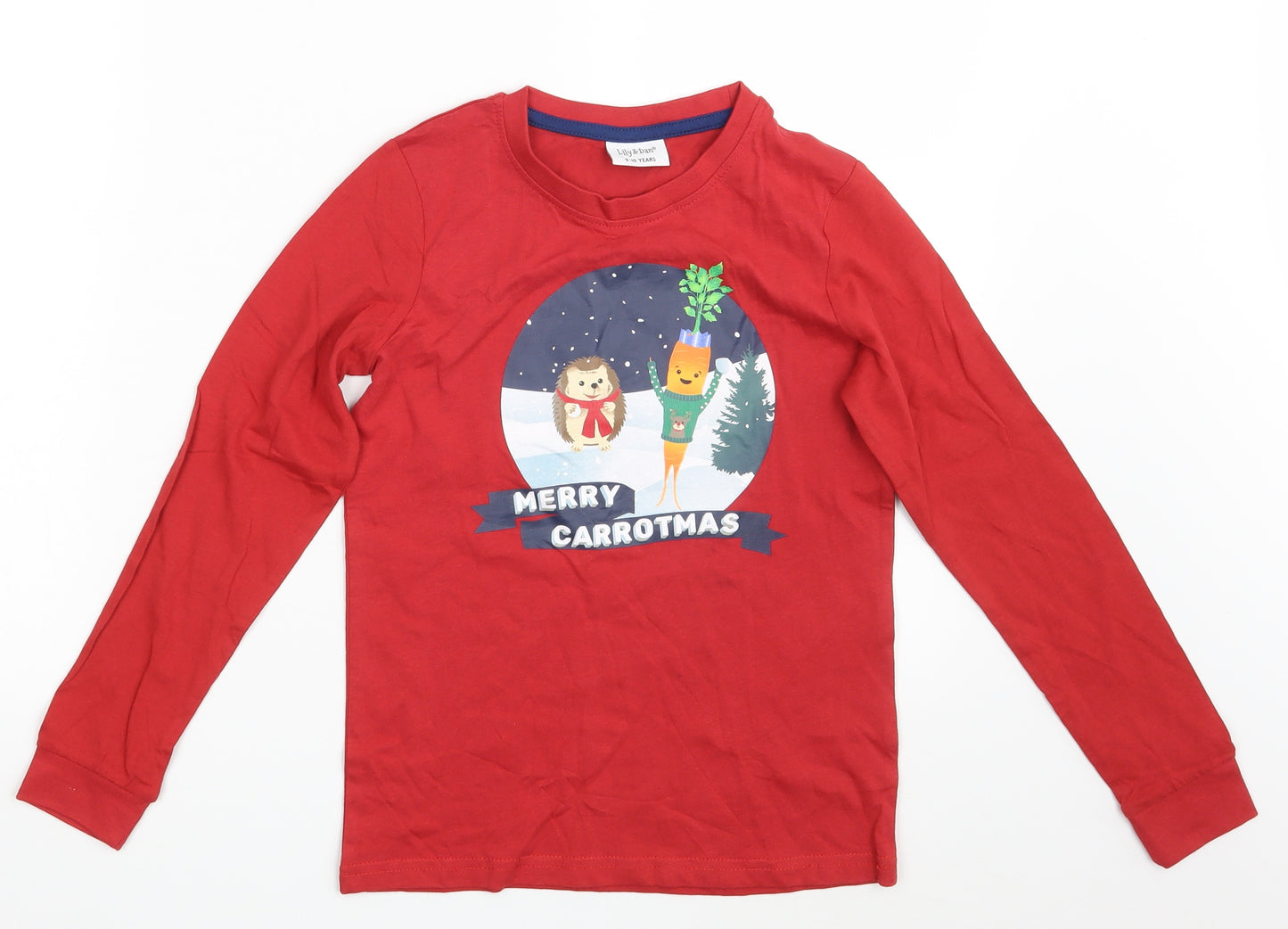 Lilly & Dan Girls Red   Top Pyjama Top Size 9-10 Years  - Seasonal Christmas Festive Holiday