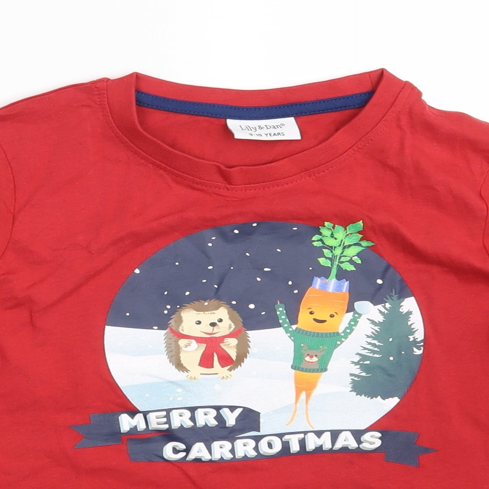 Lilly & Dan Girls Red   Top Pyjama Top Size 9-10 Years  - Seasonal Christmas Festive Holiday