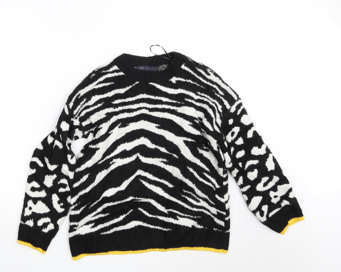M&S Womens Black Animal Print  Pullover Jumper Size S