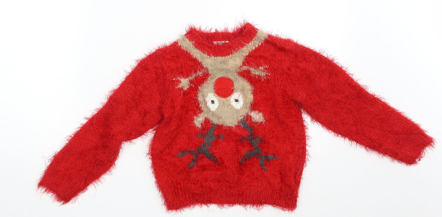 NEXT Girls Red   Pullover Jumper Size 5-6 Years  - Seasonal Christmas Festive Holiday