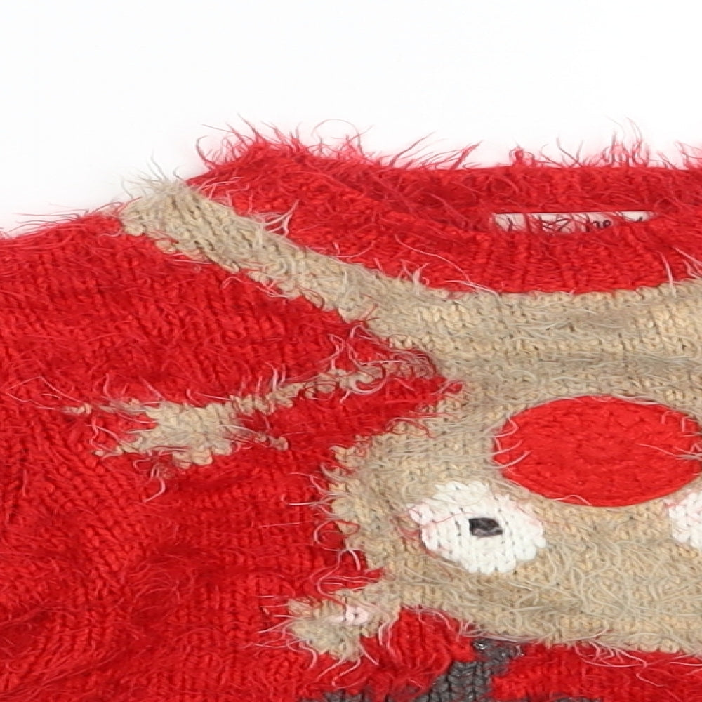 NEXT Girls Red   Pullover Jumper Size 5-6 Years  - Seasonal Christmas Festive Holiday