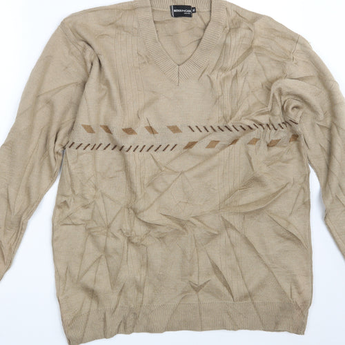 Berringer Mens Beige Geometric  Pullover Jumper Size XL
