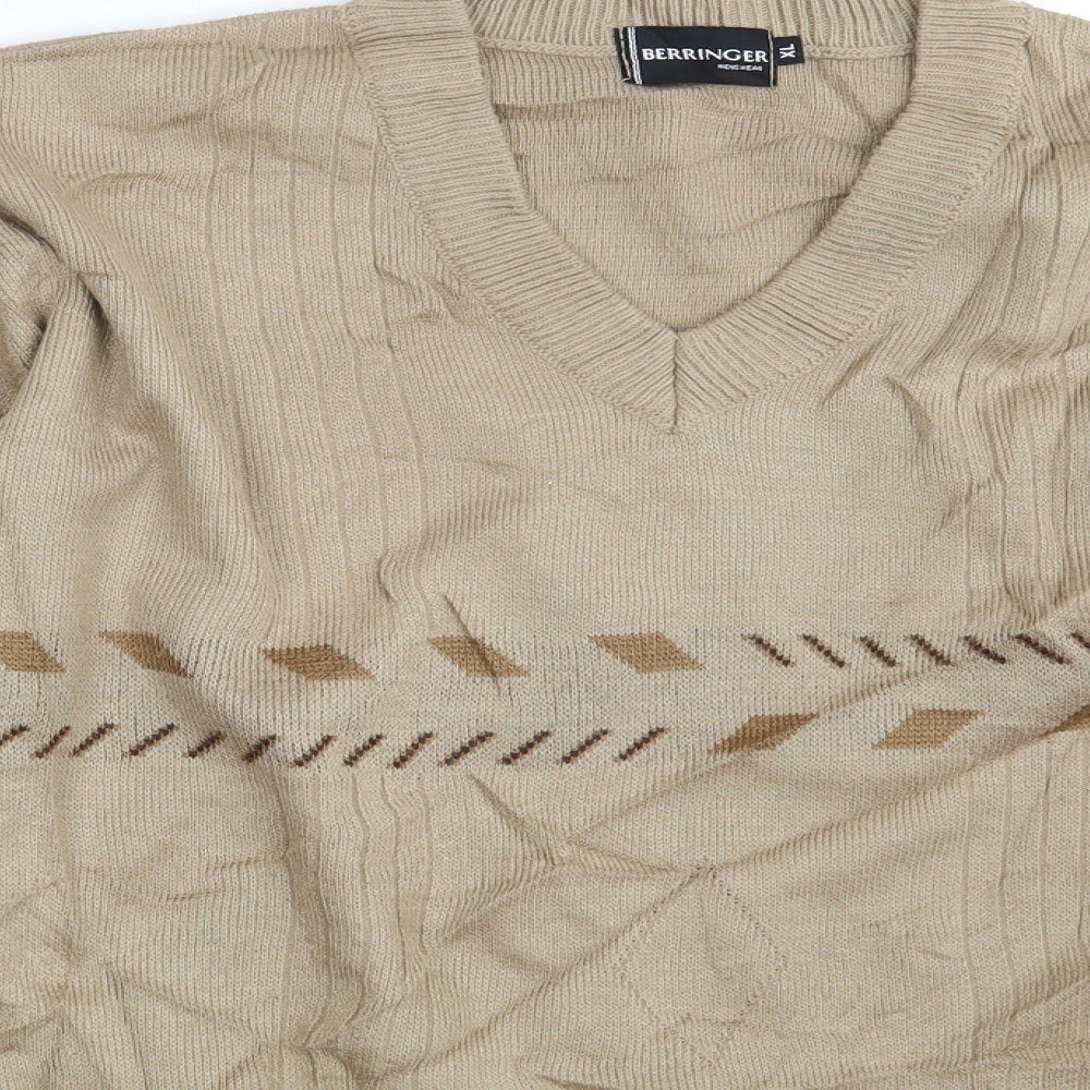 Berringer Mens Beige Geometric  Pullover Jumper Size XL