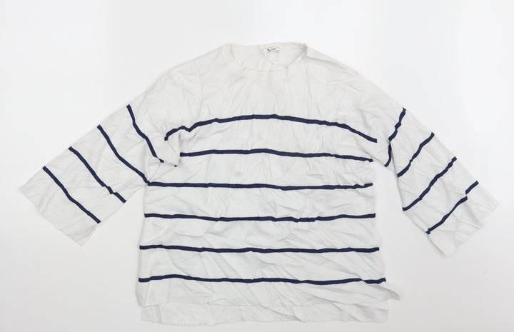 TU Womens White Striped Pullover Sweatshirt Size 10