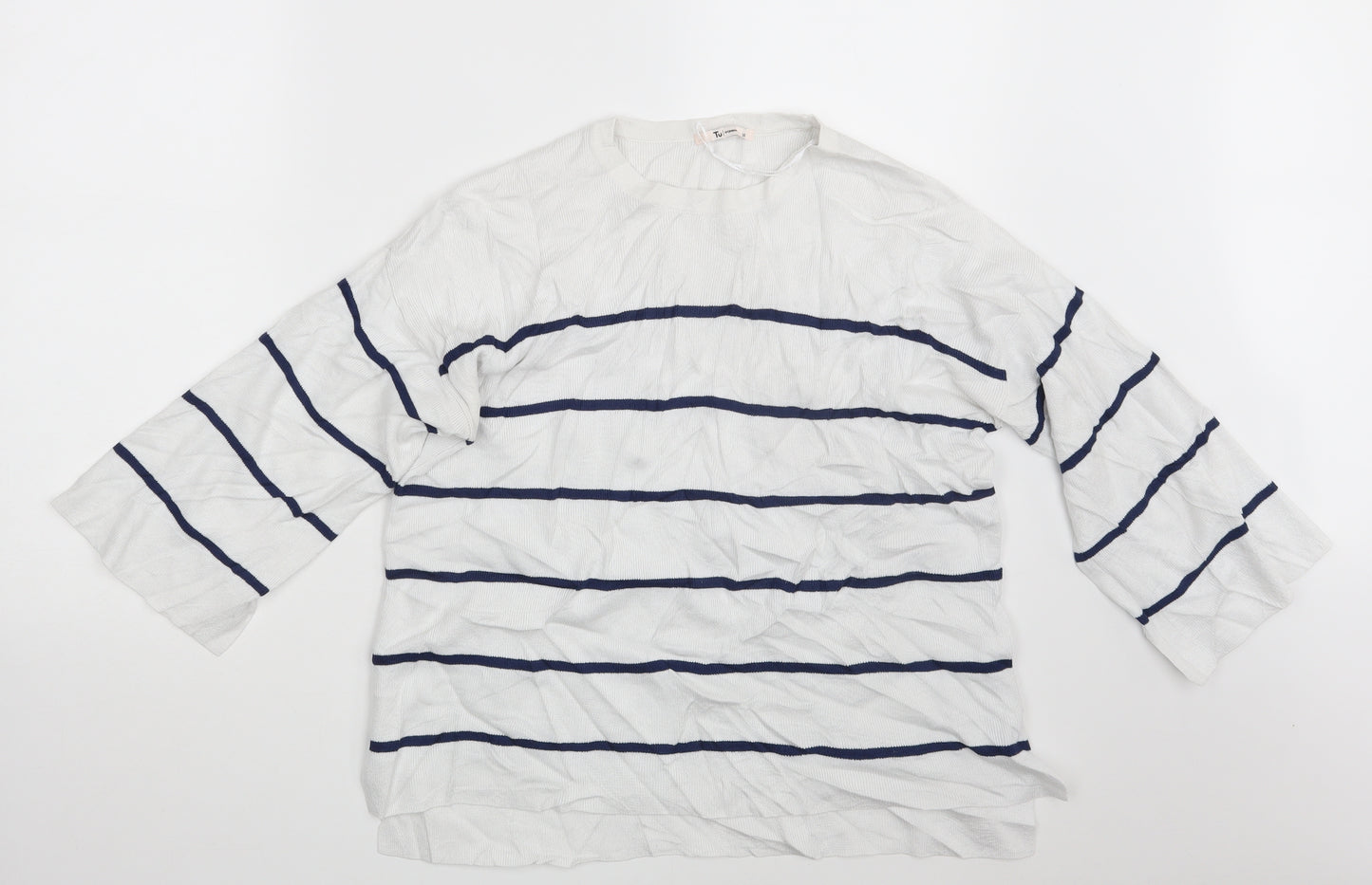 TU Womens White Striped  Pullover Sweatshirt Size 10