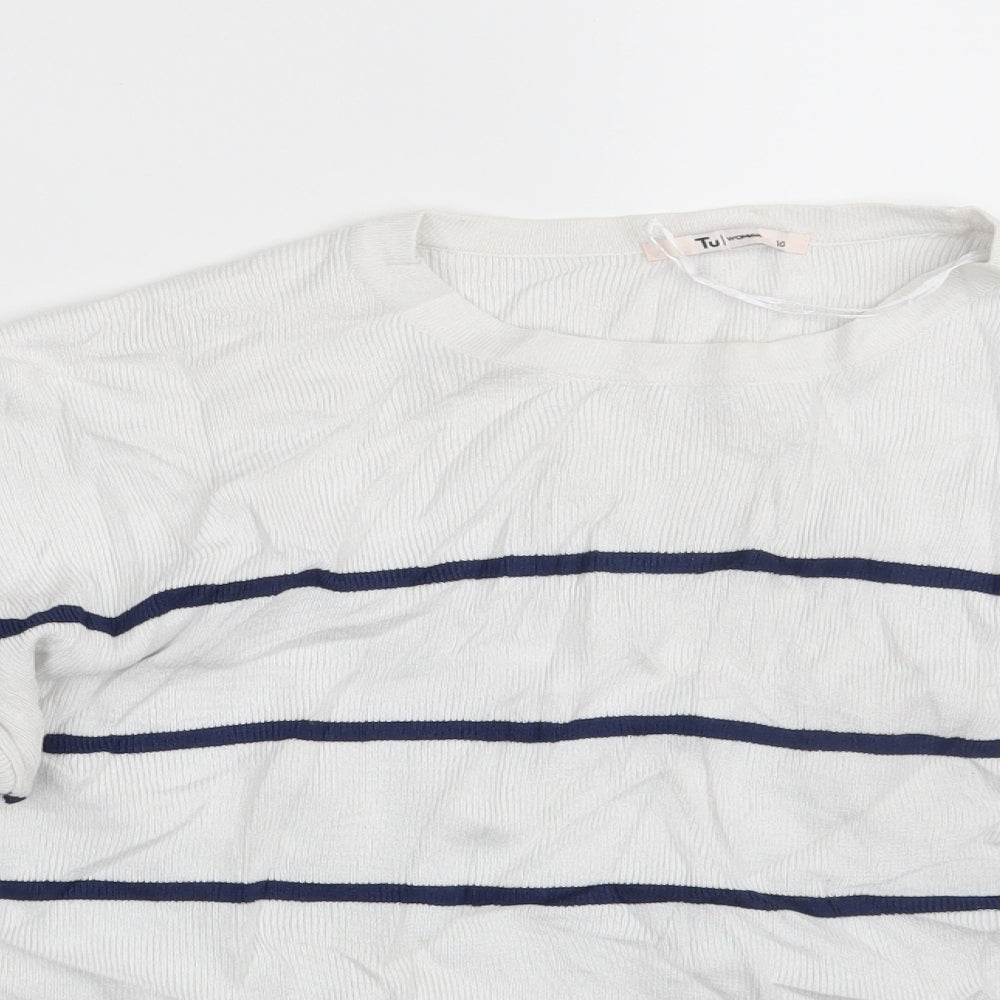 TU Womens White Striped  Pullover Sweatshirt Size 10