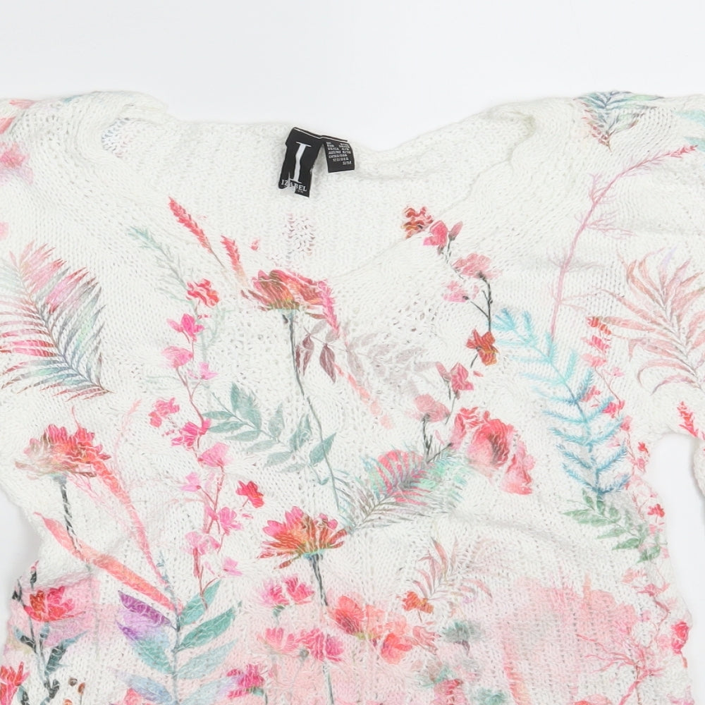 Izabel London Womens White Floral  Pullover Jumper Size 8