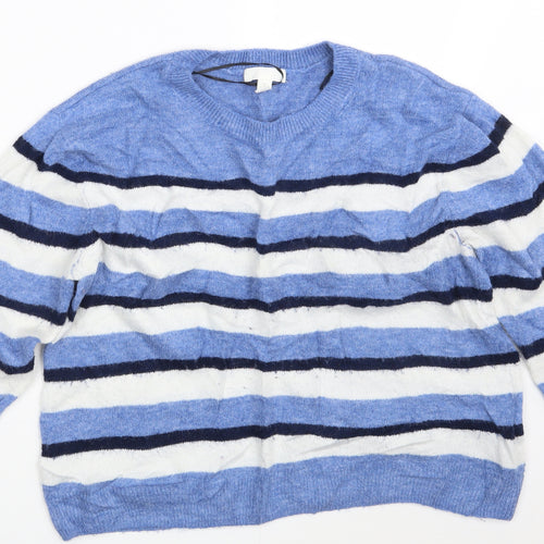 H&M Womens Blue Striped  Pullover Jumper Size M