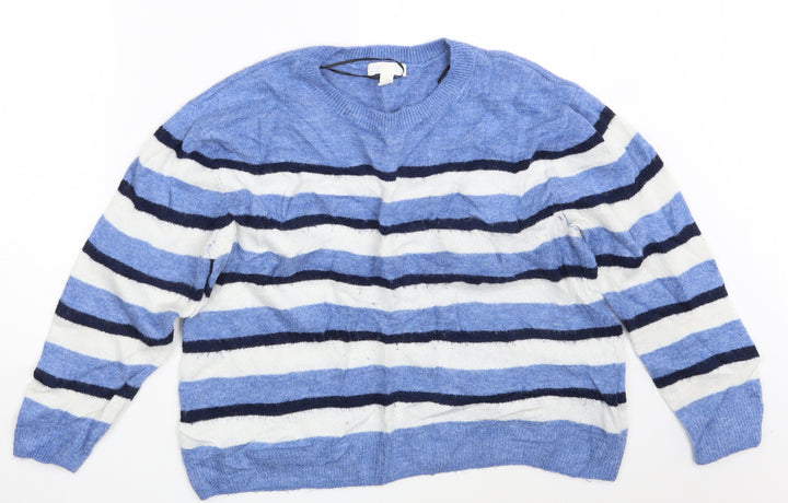H&M Womens Blue Striped  Pullover Jumper Size M