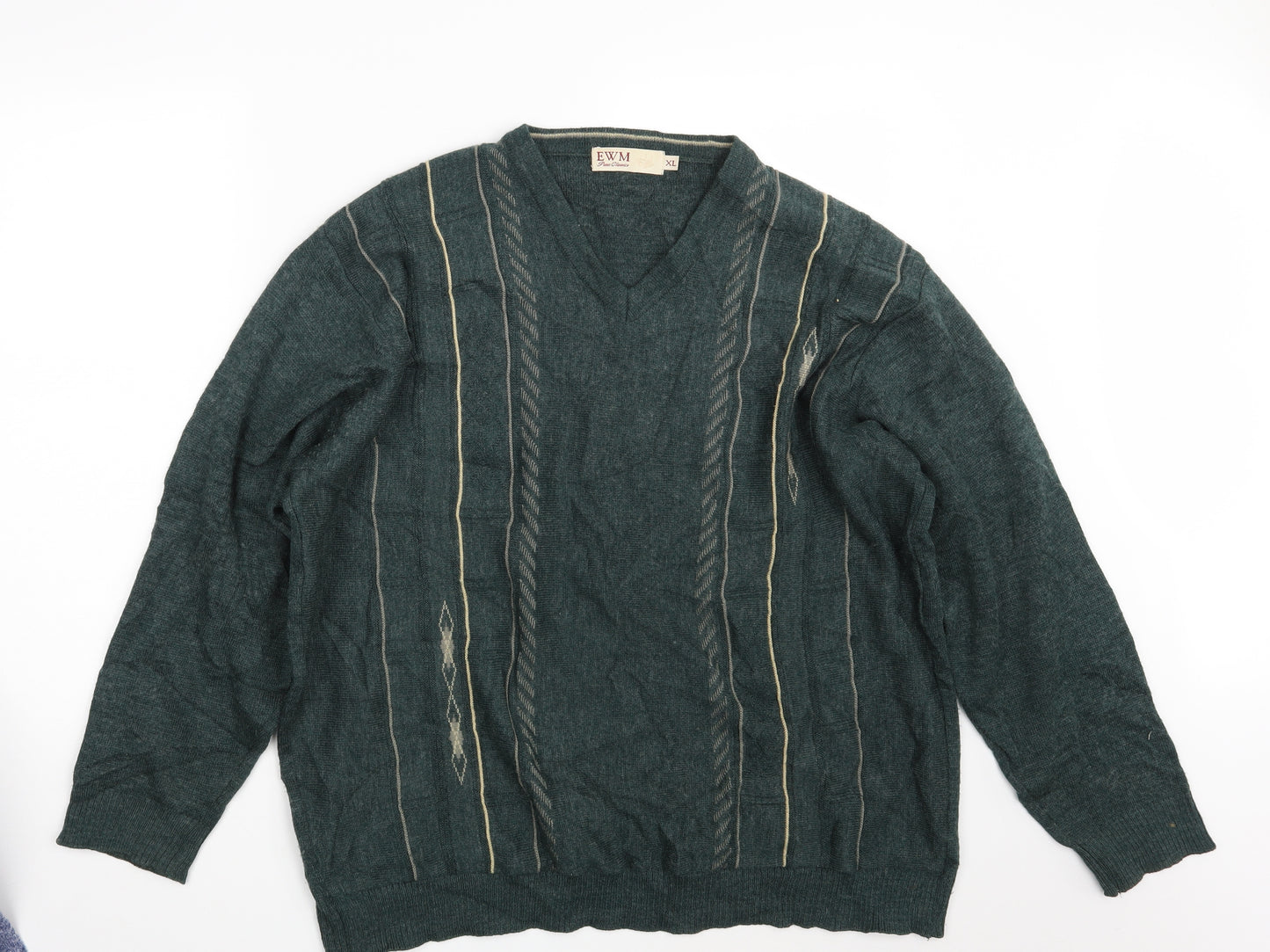 EWM Mens Green Argyle/Diamond  Pullover Jumper Size XL