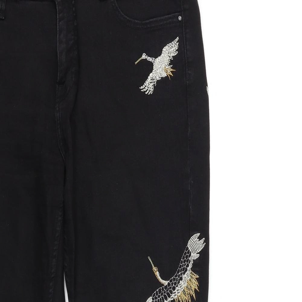 Savannah Miller Womens Black Animal Print Denim Skinny Jeans Size 14 L27 in