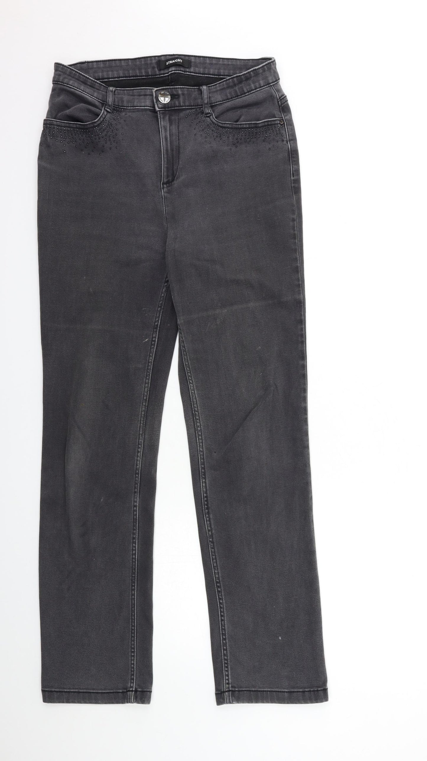 Marks and Spencer Womens Grey  Denim Straight Jeans Size 12 L31 in
