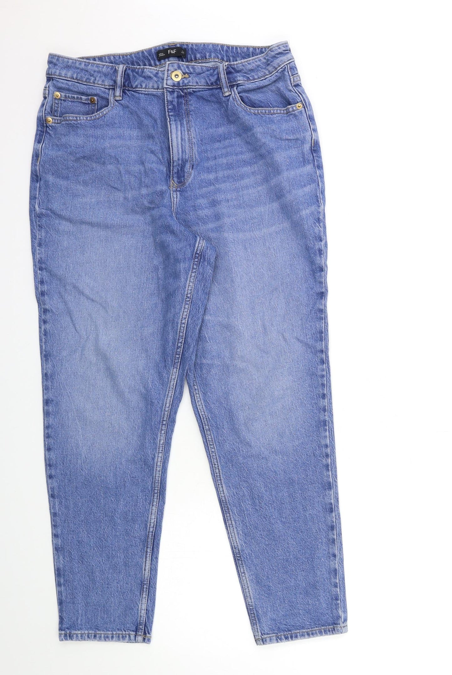 F&F Womens Blue  Denim Mom Jeans Size 14 L27 in