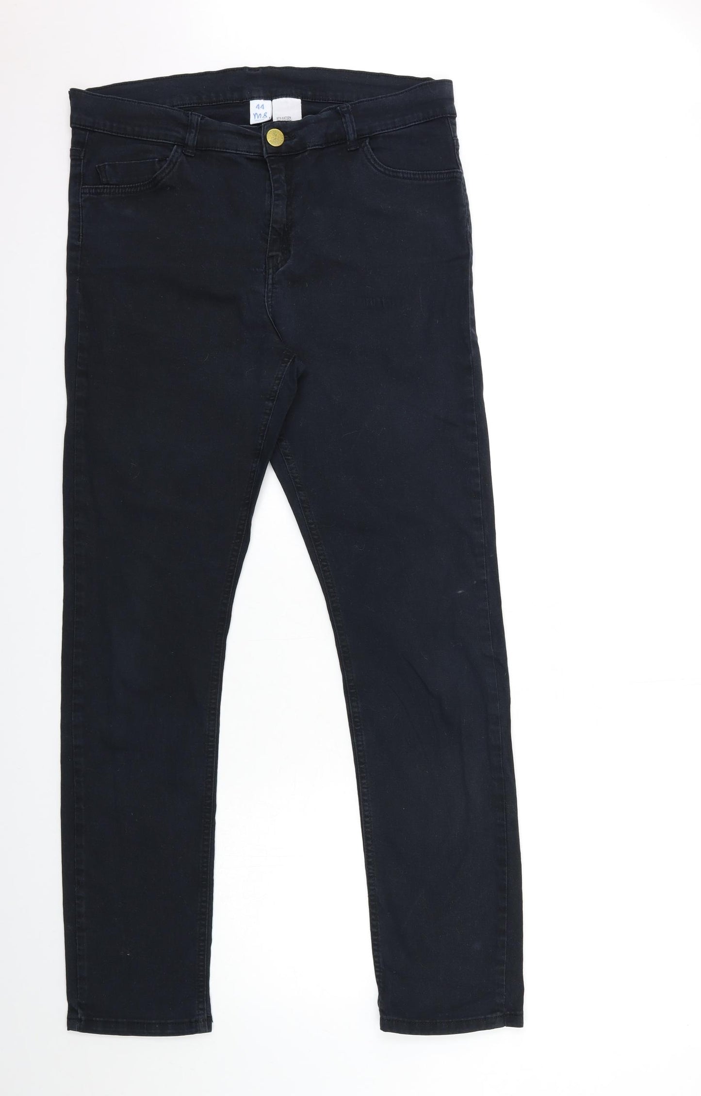 Preworn Womens Black  Denim Straight Jeans Size 16 L32 in