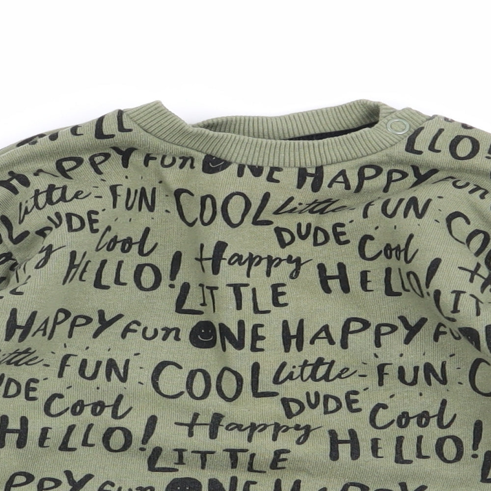 fred and flo Boys Green Geometric  Pullover Jumper Size 9-12 Months