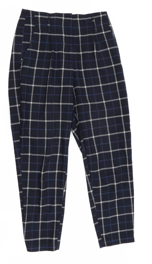 Front view of F&F women’s multicoloured check trousers, size UK 10, 28-inch leg