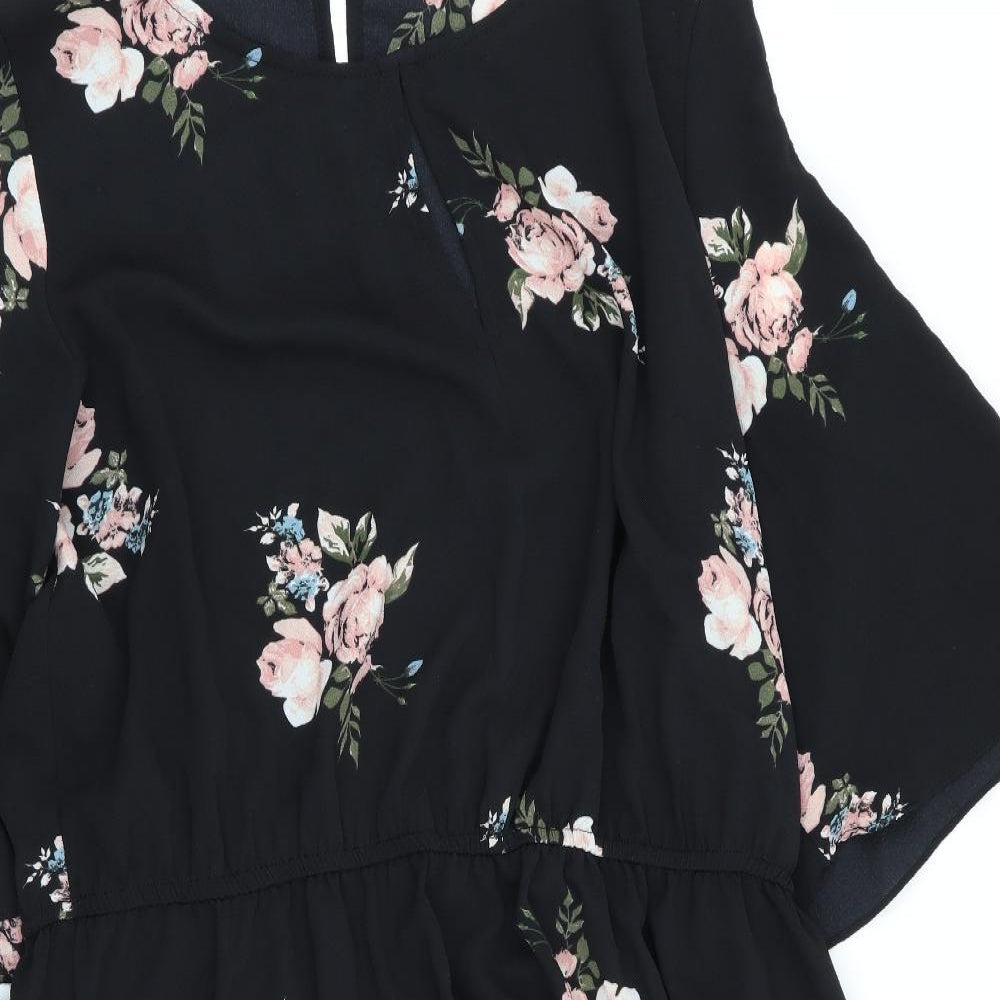 Peacocks Womens Black Floral  Fit & Flare  Size 18