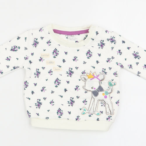 F&F Girls White Floral  Pullover Jumper Size 0-3 Months