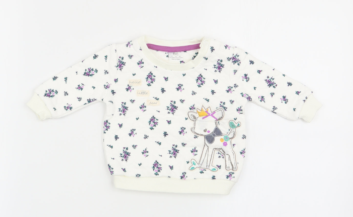 F&F Girls White Floral  Pullover Jumper Size 0-3 Months