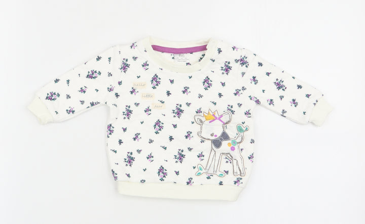 F&F Girls White Floral  Pullover Jumper Size 0-3 Months
