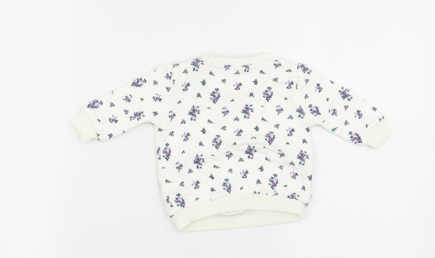 F&F Girls White Floral  Pullover Jumper Size 0-3 Months