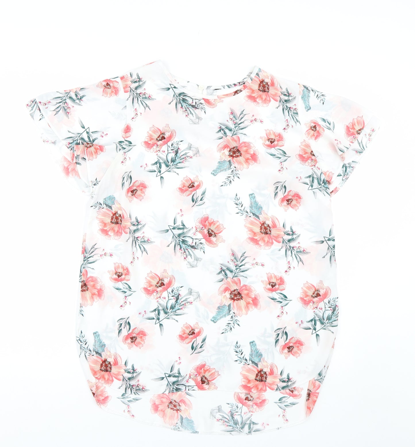 New Look Womens White Floral  Basic Blouse Size 14