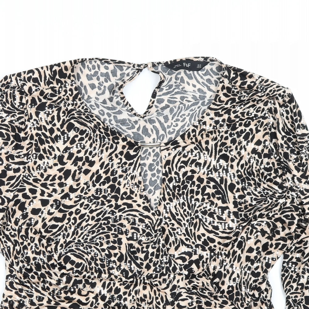 F&F Womens Beige Animal Print  Basic T-Shirt Size 18