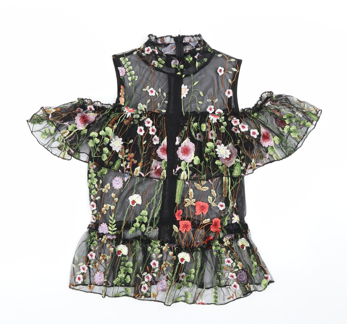 River island  Womens Black Floral  Basic Blouse Size 12  - Transparent