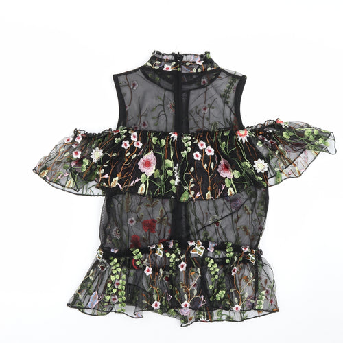 River island  Womens Black Floral  Basic Blouse Size 12  - Transparent