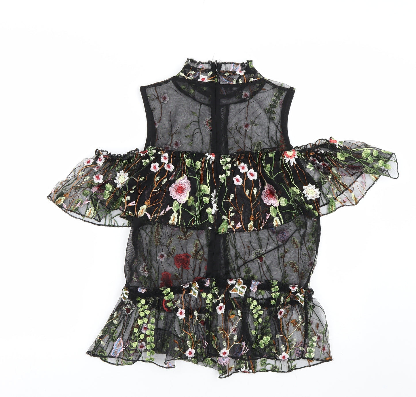 River island  Womens Black Floral  Basic Blouse Size 12  - Transparent