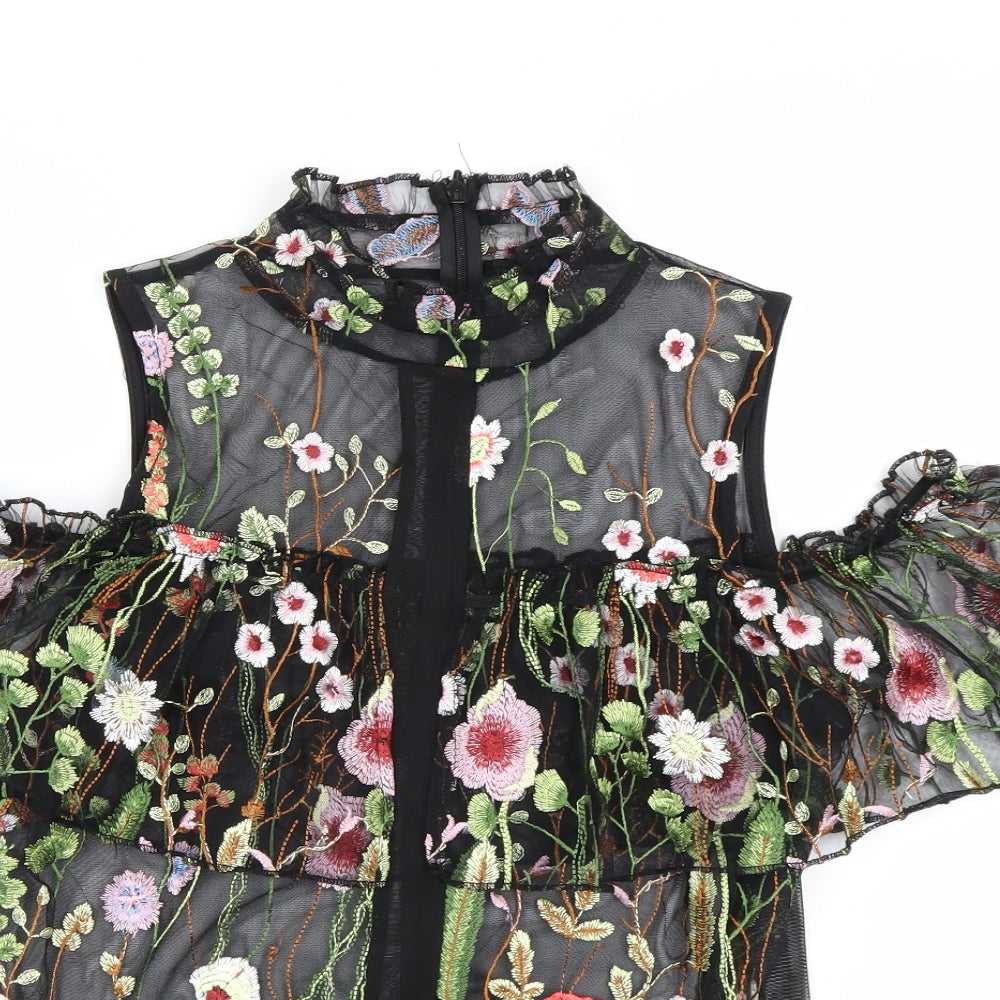River island  Womens Black Floral  Basic Blouse Size 12  - Transparent