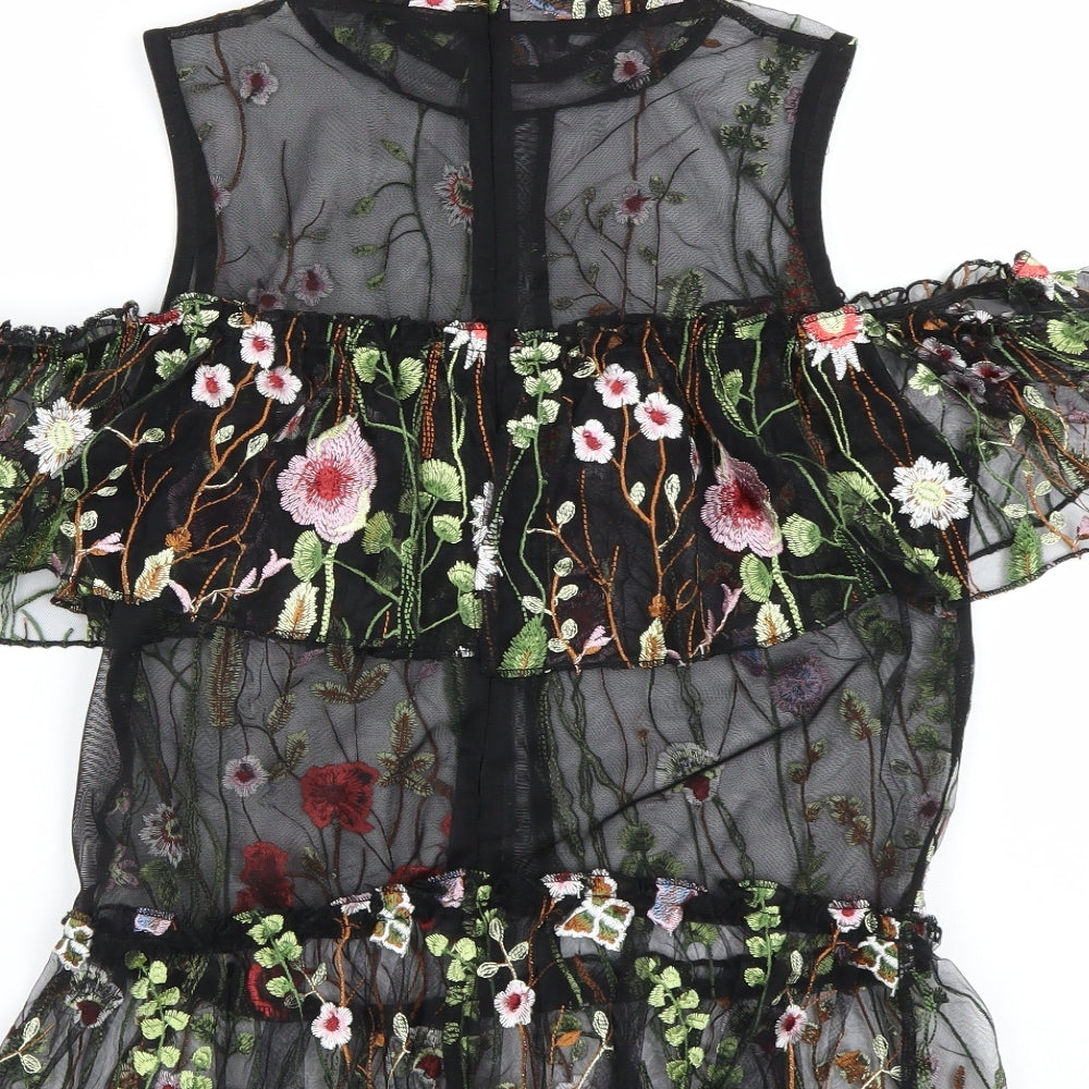 River island  Womens Black Floral  Basic Blouse Size 12  - Transparent