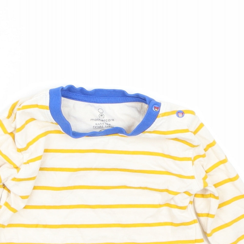 Mothercare Girls Yellow Striped  Basic T-Shirt Size 9-12 Months