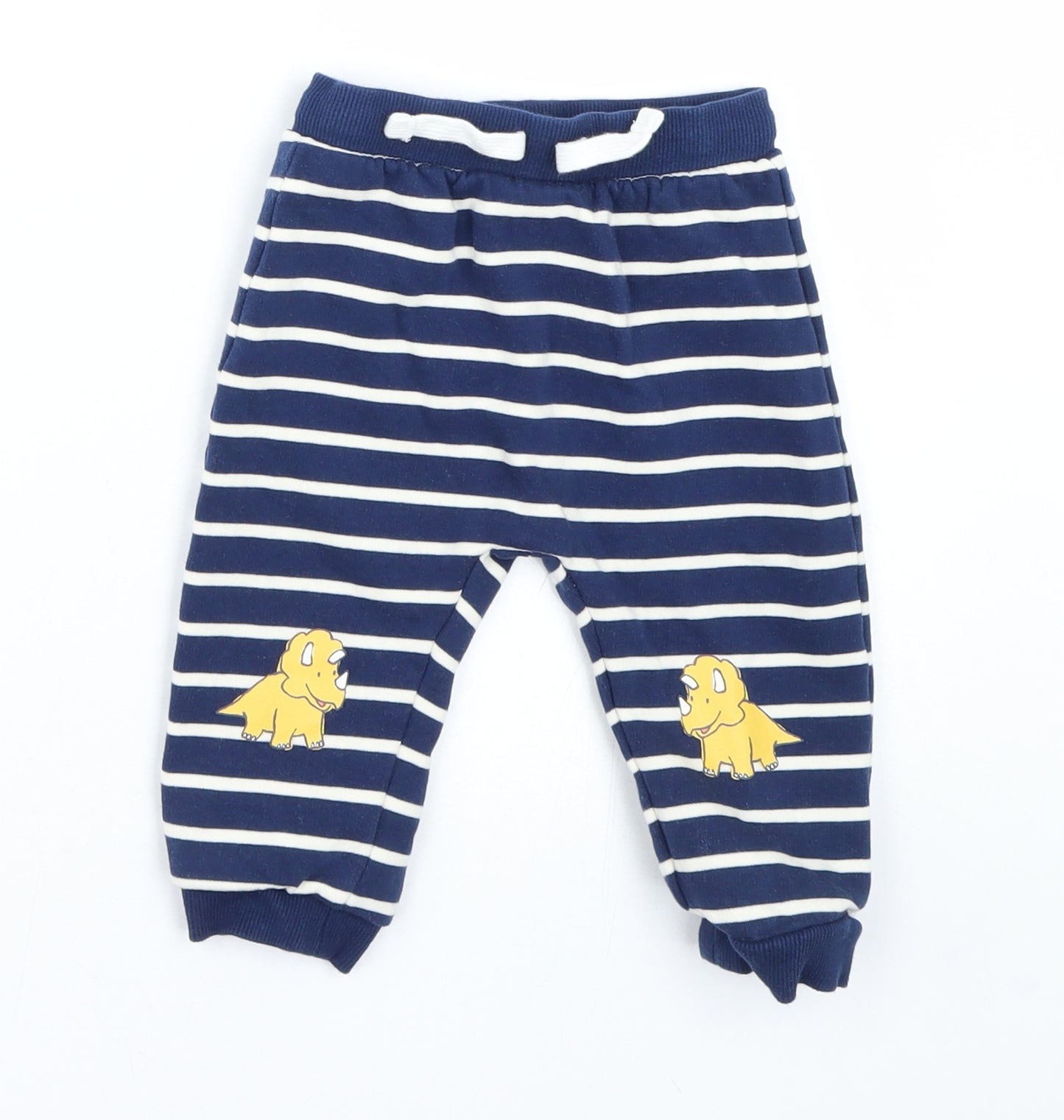 M&S Baby Blue Striped  Jogger Trousers Size 9-12 Months  - DInosaur