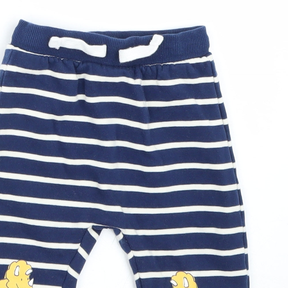 M&S Baby Blue Striped  Jogger Trousers Size 9-12 Months  - DInosaur